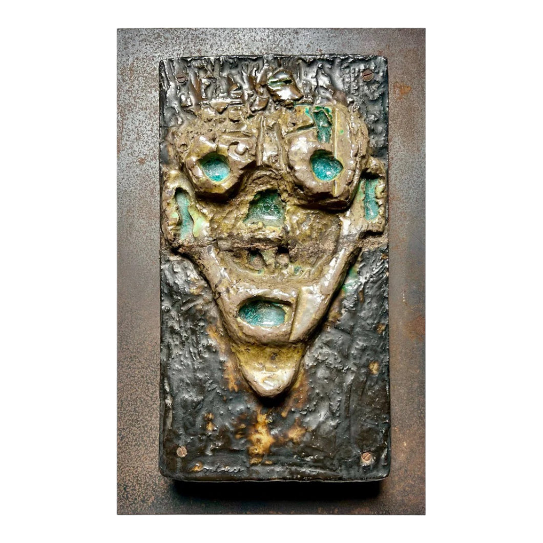 Vintage keramieken en metalen brutalist plaquette/ wandsculptuur, 1970s