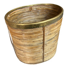 Afbeelding in Gallery-weergave laden, Vintage Italiaanse mand of plantenbak van bamboe en messing, Italië 1970s
