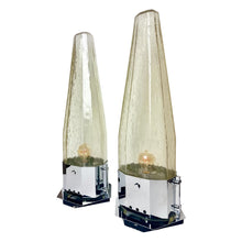 Afbeelding in Gallery-weergave laden, Vintage Set Art Deco stijl Glazen en Chromen Tafellampen, Italië 1970/80s