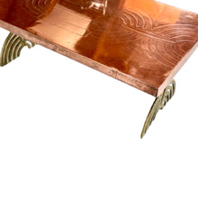 Afbeelding in Gallery-weergave laden, Vintage Salontafel met Koper Geëtst Bovenblad en Gesmeed Verguld Frame, 1970s
