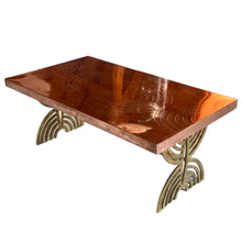 Afbeelding in Gallery-weergave laden, Vintage Salontafel met Koper Geëtst Bovenblad en Gesmeed Verguld Frame, 1970s