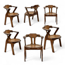 Afbeelding in Gallery-weergave laden, Set van 6 brutalistische eikenhouten armstoelen, 1970s stijliconen