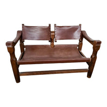 Load image into Gallery viewer, Bruine leren 'safari' tweezitter, Deens design, 1960s