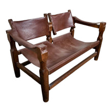 Load image into Gallery viewer, Bruine leren 'safari' tweezitter, Deens design, 1960s