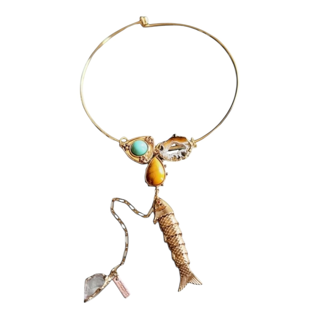Mippies – Handgemaakte spangketting met beweegbare vis en agaat, hand-made in Nederland