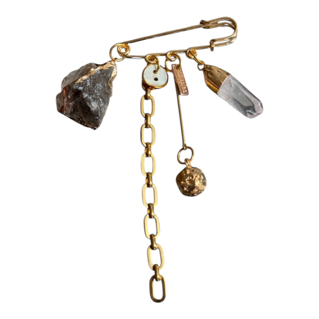 Mippies – Handgemaakte broche/speld met halfedelsteen, ketting en kristal, Hand-made in Nederland