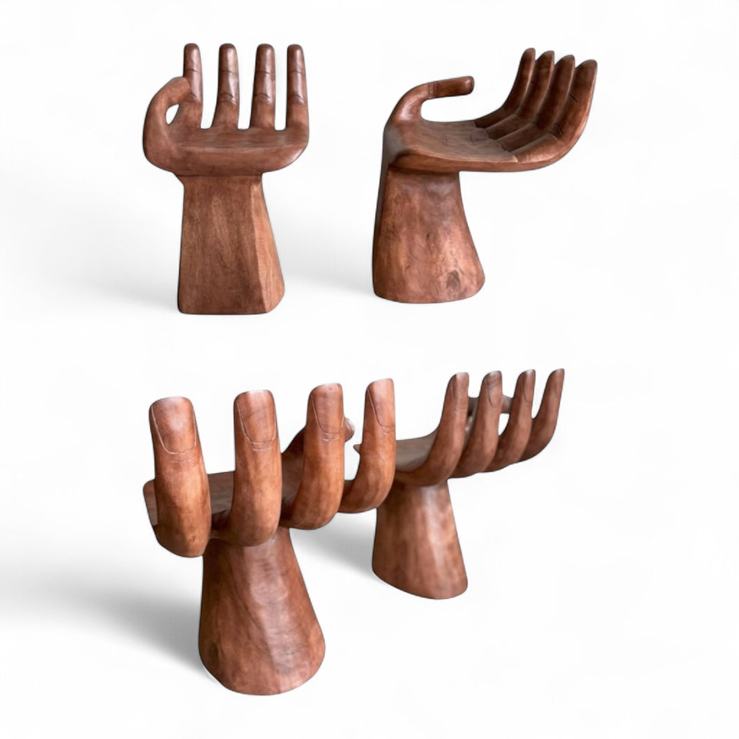 Vintage set van 4 Handgesneden Suar Houten Handstoelen