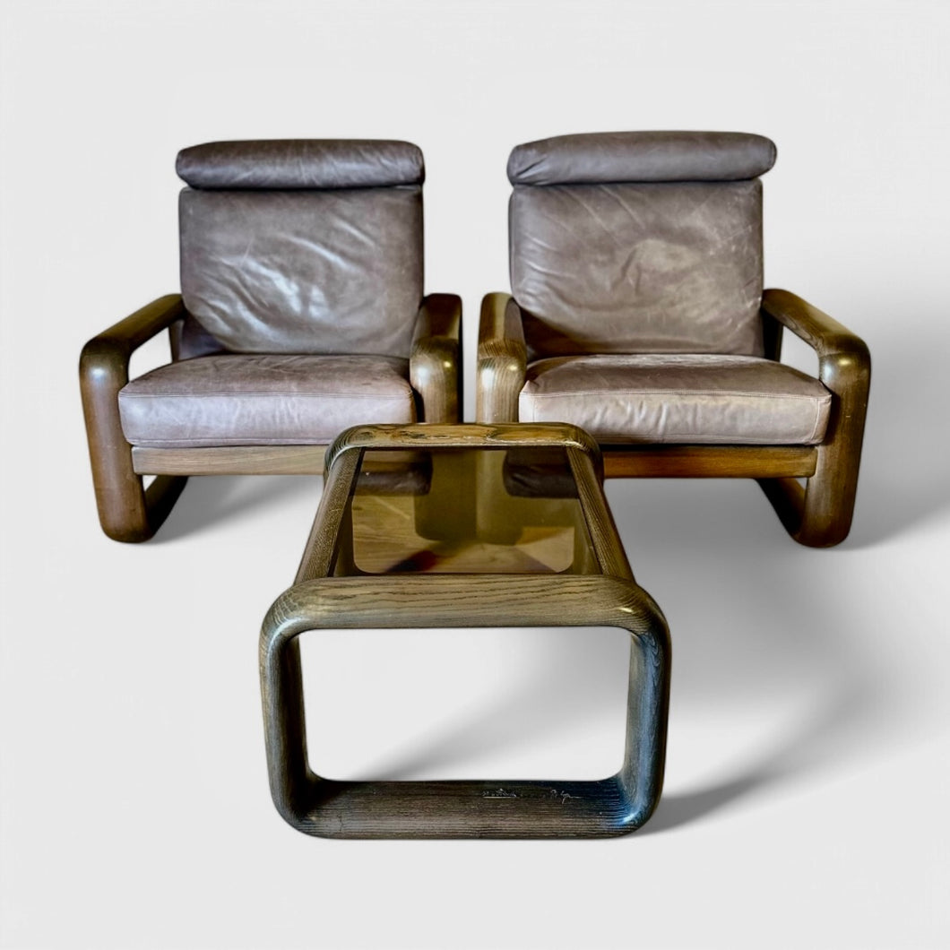Rosenthal Hombre Leren Fauteuilset met Bijpassende Salontafel – Ontwerper Burkhard Vogtherr, Duitsland 1970s