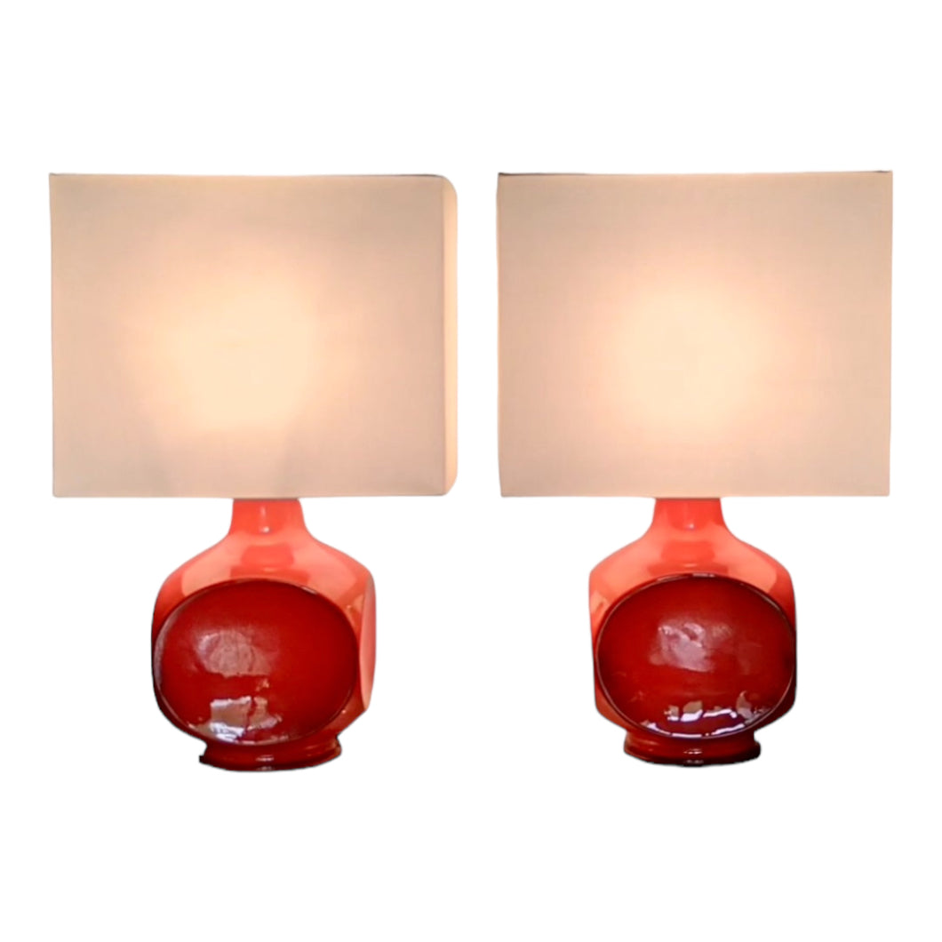 Set vintage oranje keramieken tafellampen, 1970s