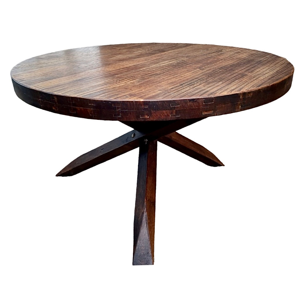Vintage massief Imbuia-houten brutalistische ronde tafel, 1970s
