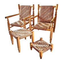 Afbeelding in Gallery-weergave laden, Set van 2 vintage lounge stoelen en 2 krukjes van design duo Adrien Audoux en Frida Minet, Frankrijk 1960s
