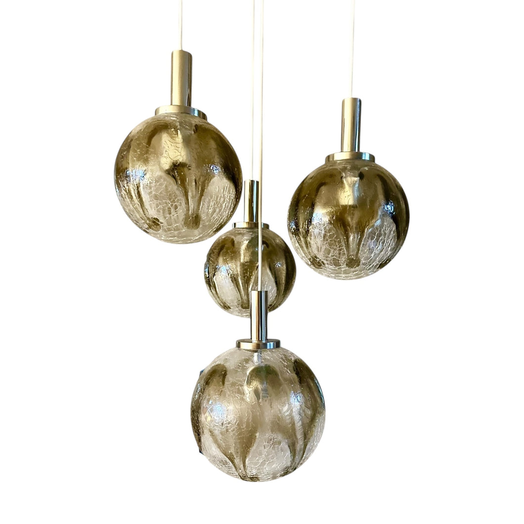 Vintage Cascade Hanglamp met vier Glazen Bollen, 1960s