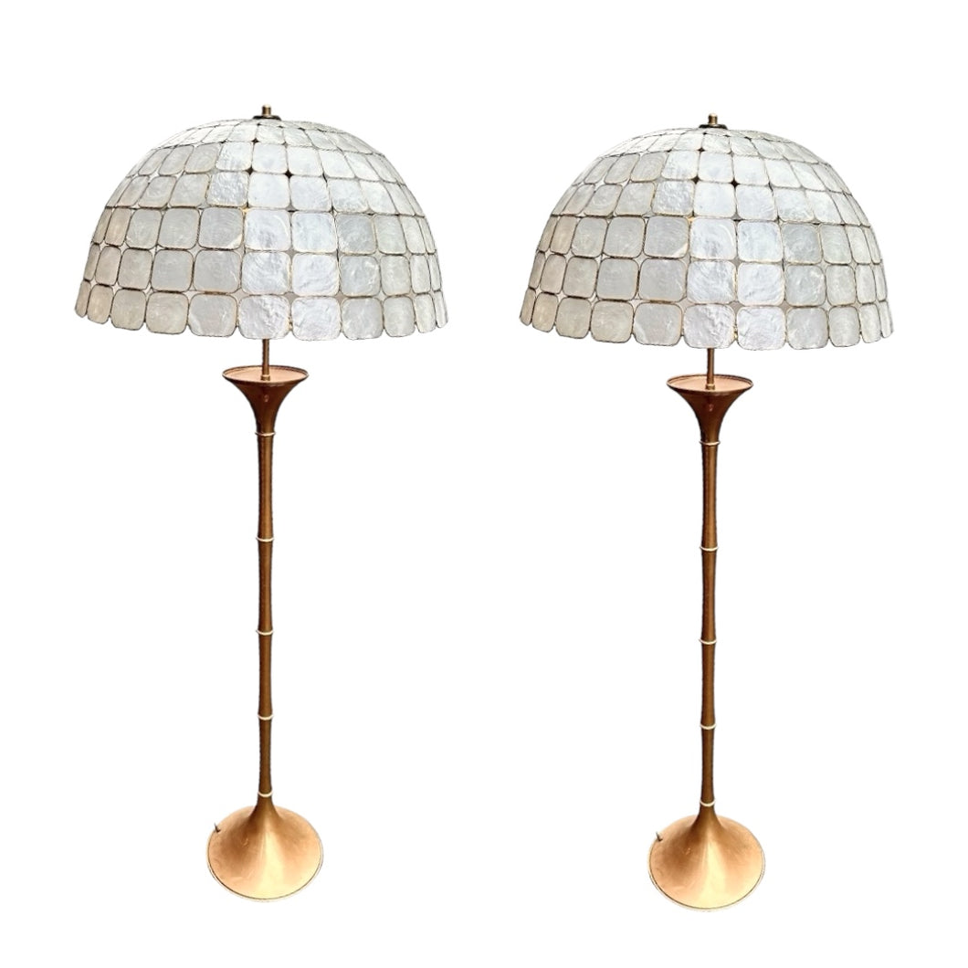 Vintage Set Capiz Shell en Bamboe Messing Vloerlampen, Duitsland 1960s