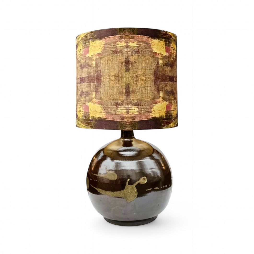Vintage keramieke lamp met exclusieve handgemaakte lampenkap – Frankrijk, 1970s