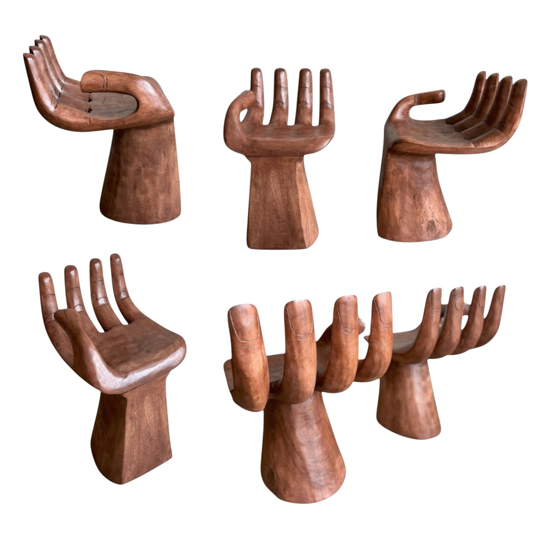 Vintage set van 6 Handgesneden Suar Houten Handstoelen