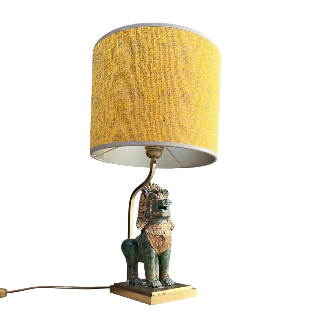 Thaise Singha lion Foo dog bronze en vergulde tafellamp, 1960s