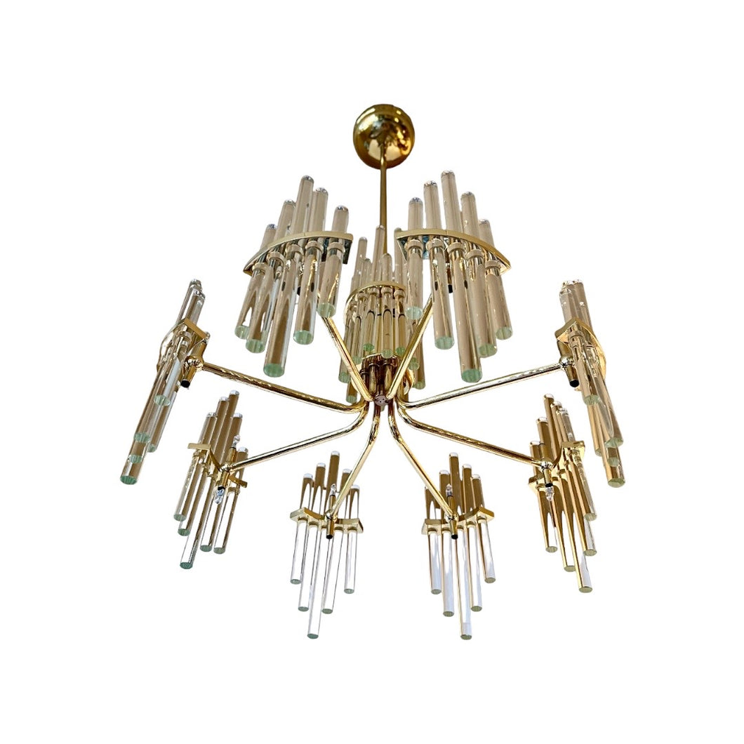 Christoph Palme kristalglazen hanglamp/ chandelier met verguld messing, Duitsland 1970s